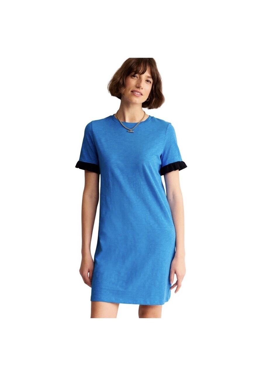 Boden Dress Womens US 4R Blue Emily Ruffle Cotton Short Sleeve T-Shirt Comfy